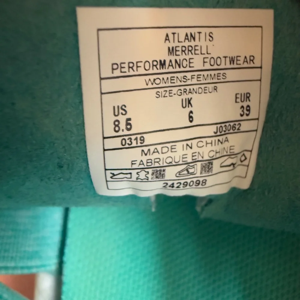 Merrell Atlantis Weave Flat Lace‎ Up Shoe J03062 Turquoise Green Womens Size 8,5
